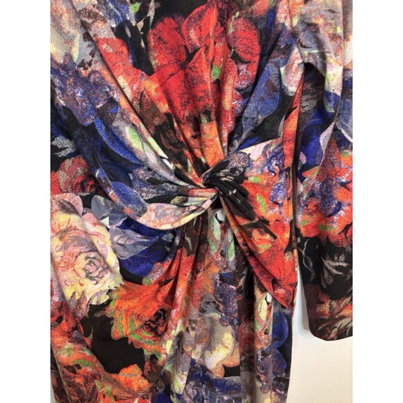 ADRIANNA PAPELL Knot Front Faux Wrap Floral Sheath Dress 12 Long Sleeve Jersey - Picture 6 of 16